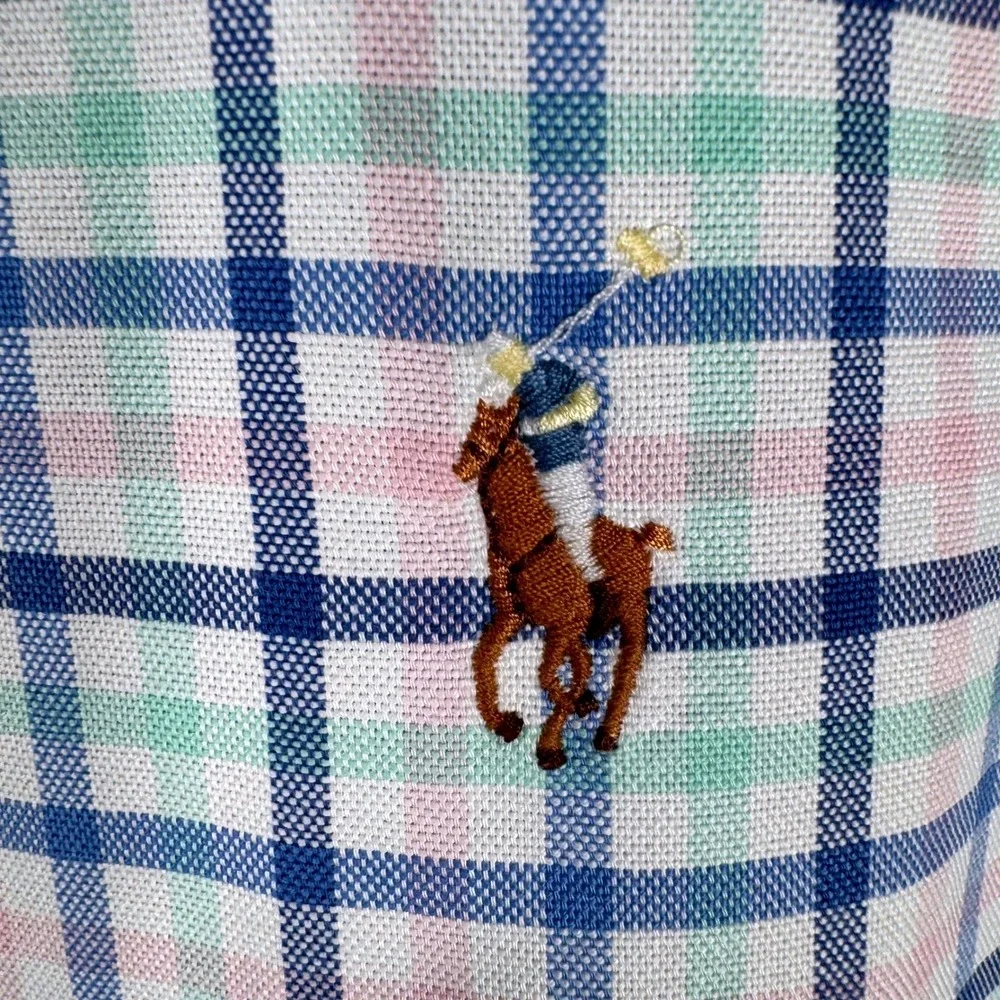 Polo Ralph Lauren Classic Fit Oxford Plaid Short Sleeve Shirt Mens XL Blue